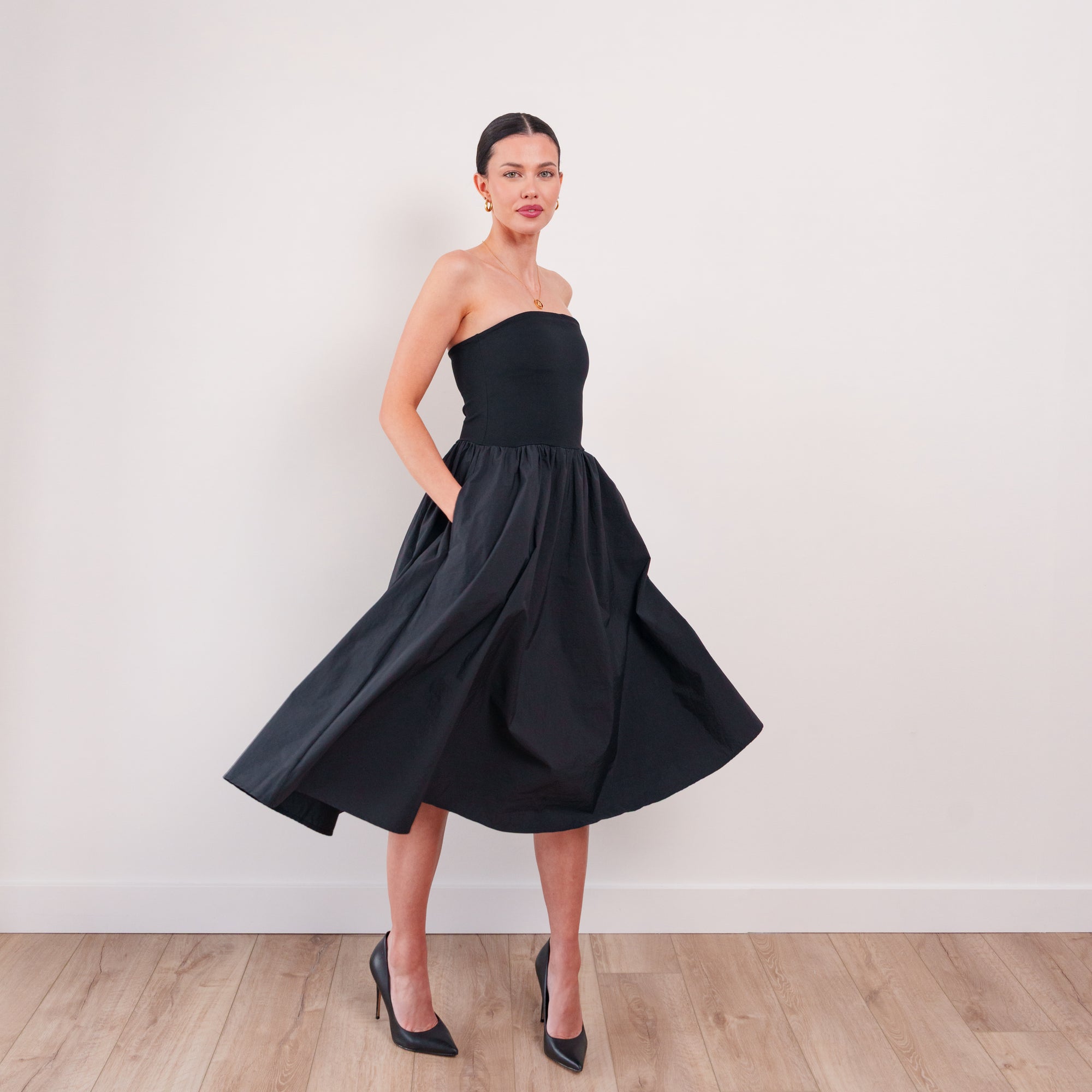 THE SÉLENE STRUCTURED KNIT & POPLIN MIDI DRESS