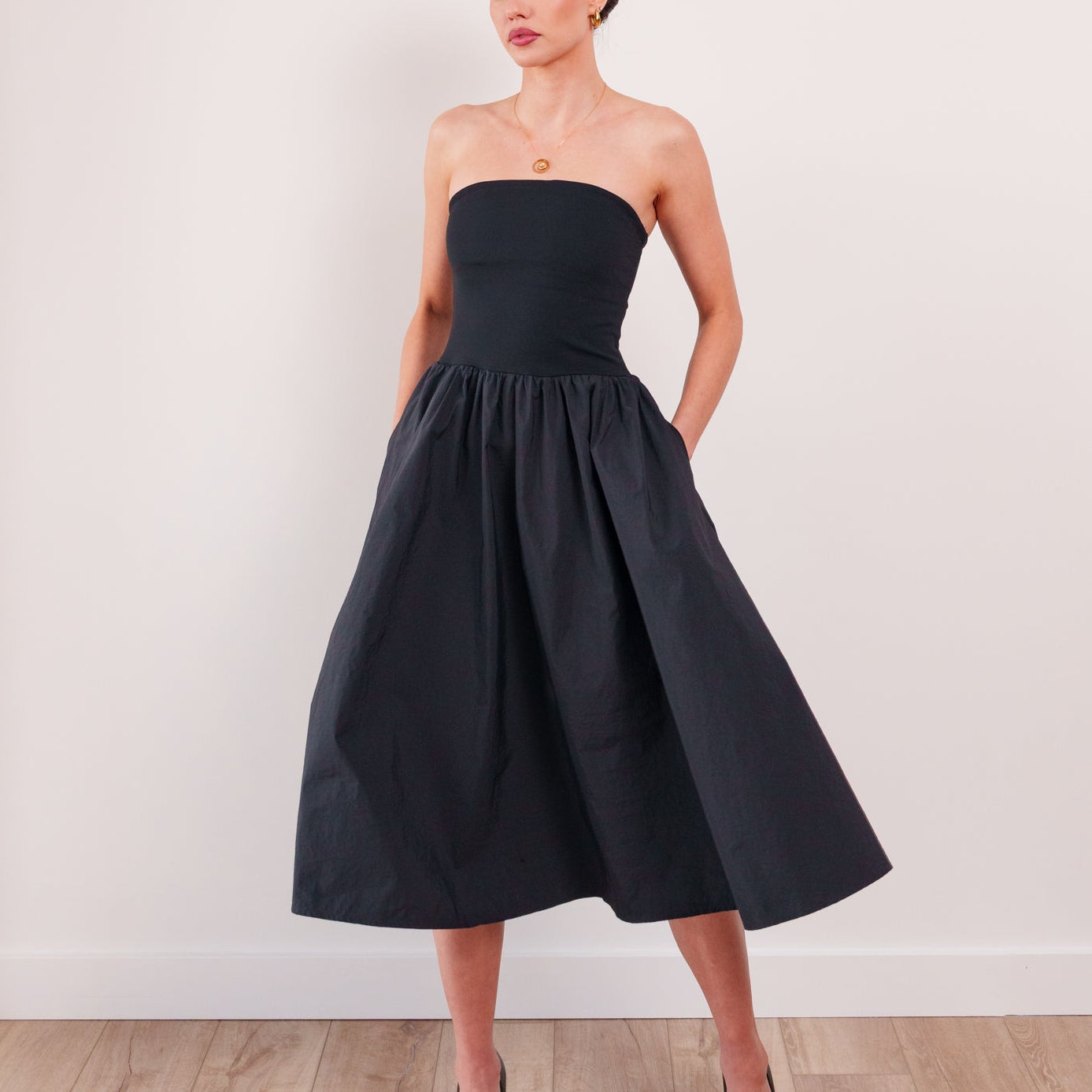THE SÉLENE STRUCTURED KNIT & POPLIN MIDI DRESS