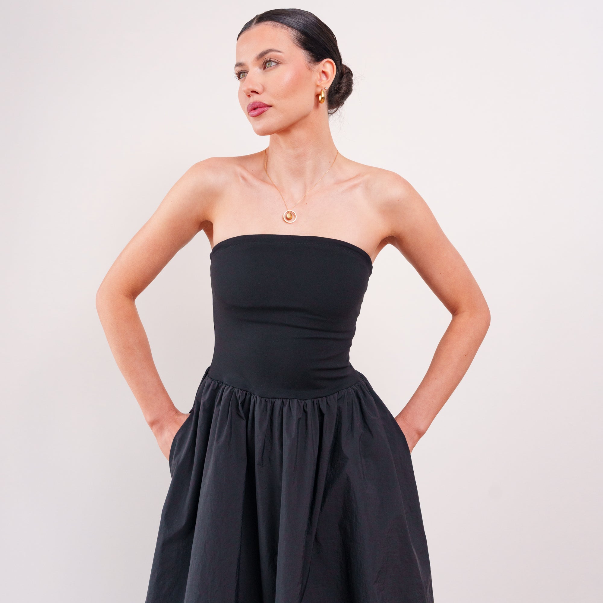 THE SÉLENE STRUCTURED KNIT & POPLIN MIDI DRESS
