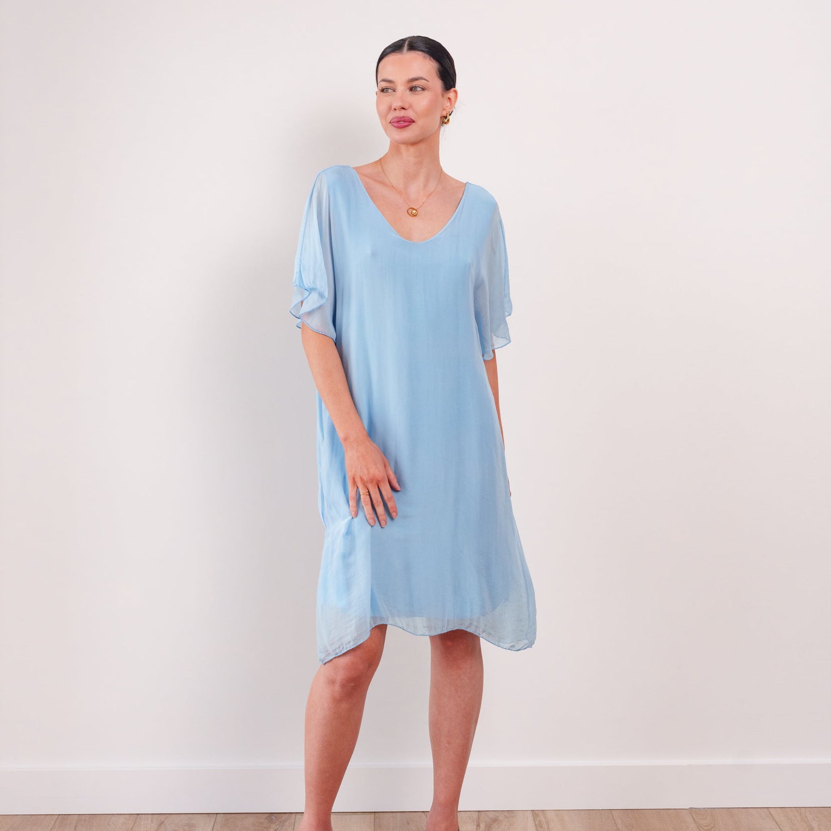 THE CALYRA SILK DRAPE DRESS