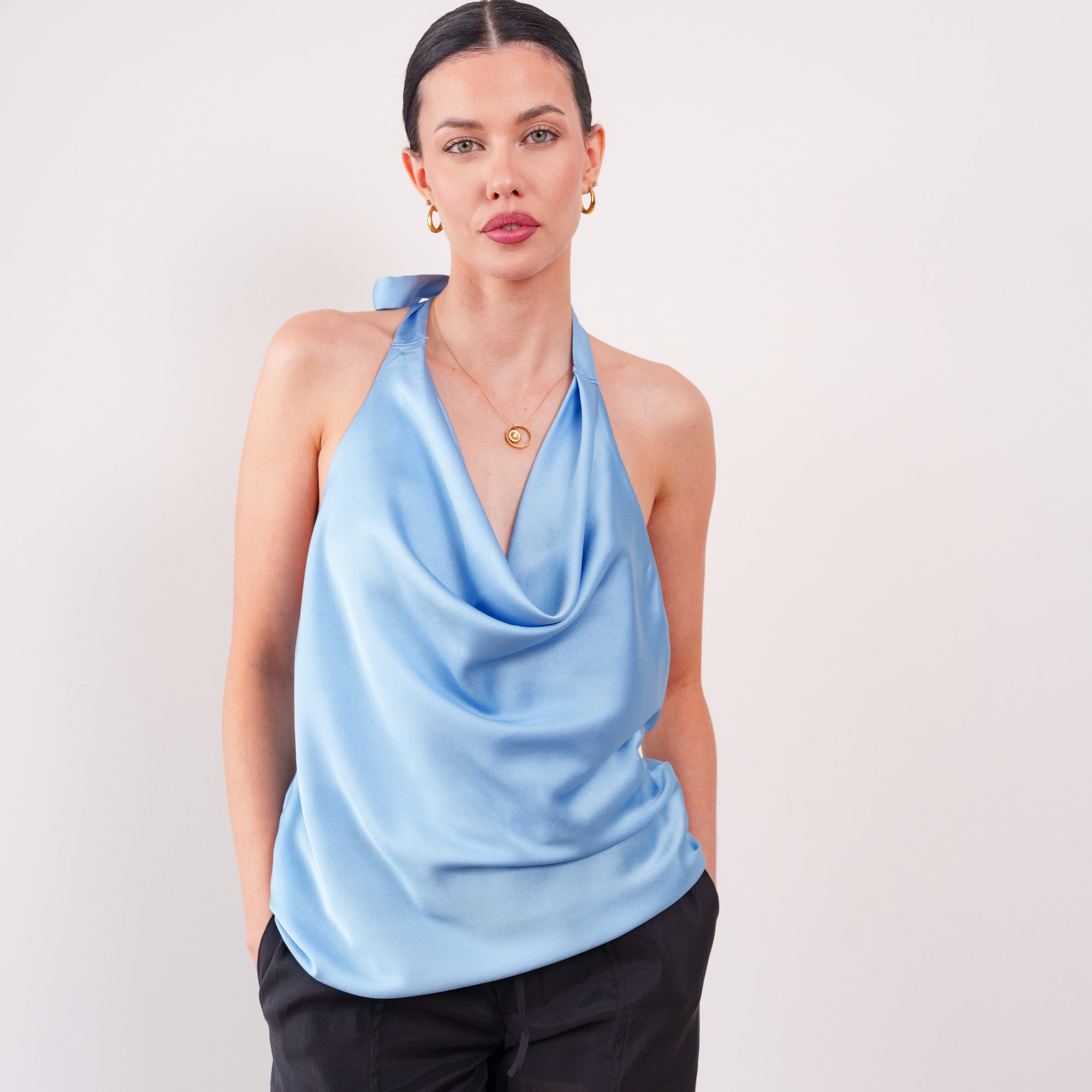 THE ROSÉLLE COWL HALTER TOP