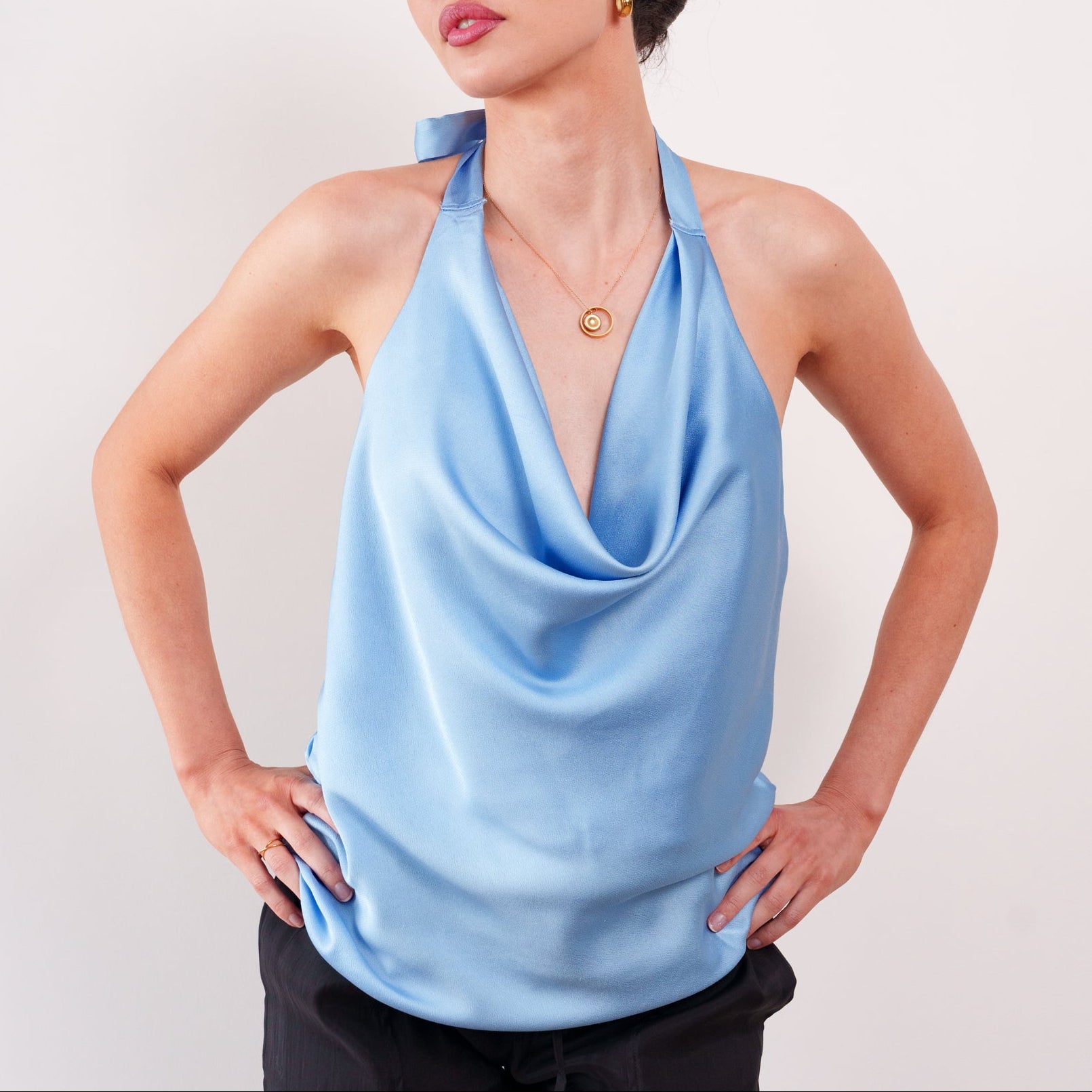 THE ROSÉLLE COWL HALTER TOP