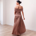 THE SERAPHINE OFF-SHOULDER PLEATED MAXI DRESS