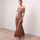 THE SERAPHINE OFF-SHOULDER PLEATED MAXI DRESS