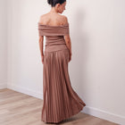 THE SERAPHINE OFF-SHOULDER PLEATED MAXI DRESS