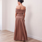 THE SERAPHINE OFF-SHOULDER PLEATED MAXI DRESS