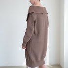OKAKIE brown heavy knit coatigan with oversized lapel and drop shoulders worn by a model, back view