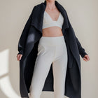 OKAKIE heavy charcoal grey cotton blend purl knit coatigan with oversized lapels and drop shoulders