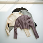 OKAKIE crop ribbed sweaters in four neutral colours with high necklines and long sleeves in a soft viscose knit.
