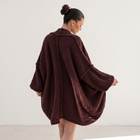 OKAKIE dark burgundy oversized teddy cocoon cardigan with drop shoulders and plush high-pile knitted texture