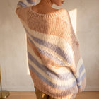 OKAKIE oversized pastel striped V-neck knitted sweater tunic in soft pink and blue tones