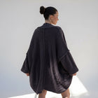 OKAKIE dark purple-grey teddy cocoon cardigan with high-pile plush texture, drop shoulders, and oversized fit
