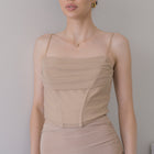 Cowl draped corset in nylon mesh