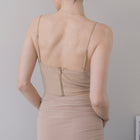 Cowl draped corset in nylon mesh