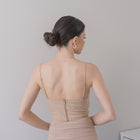 Cowl draped corset in nylon mesh