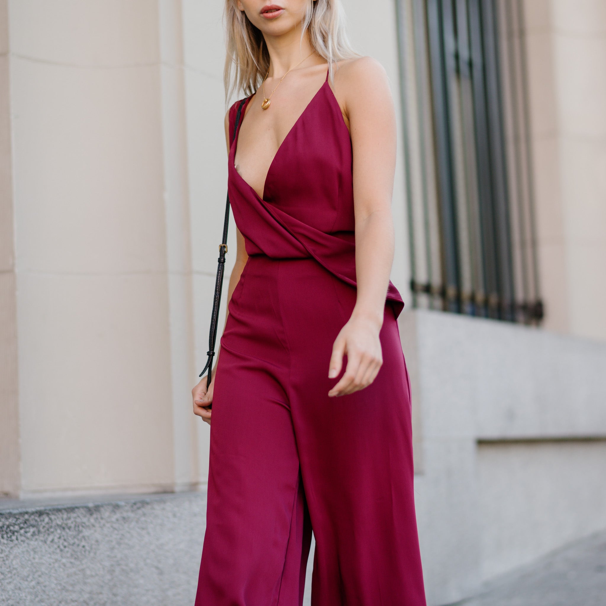 Asymmetric Satin Jumpsuit | OKAKIE